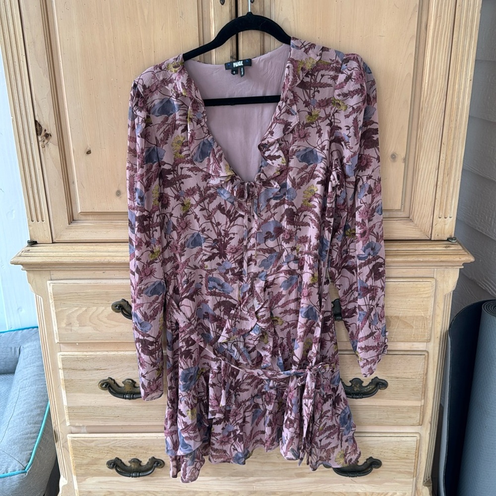 NWOT Paige Tamara  Floral Mauve, dusty rose, gold, and purple ruffle neck dress